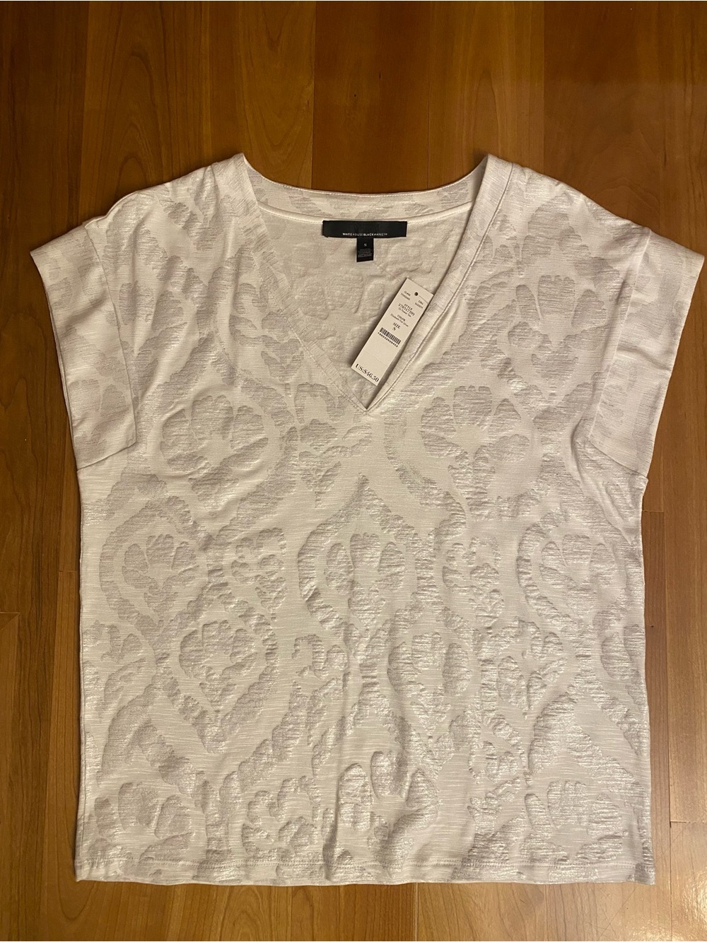 NWT WHBM Metallic Silver & White Textured Top